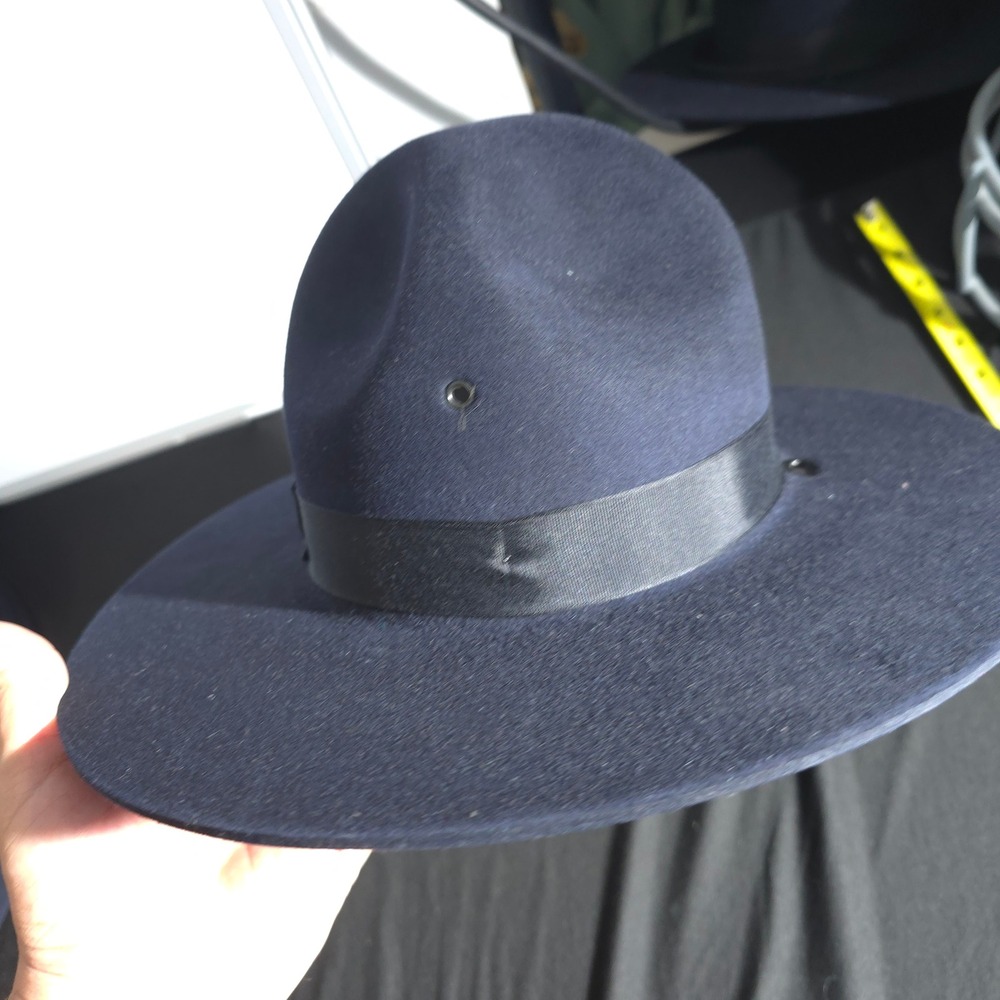 Beaver Quality XXXX Straw Oval Officer Troper Hat Navy Wool 6 1/2 Fedora Brimmed - Picture 8 of 12
